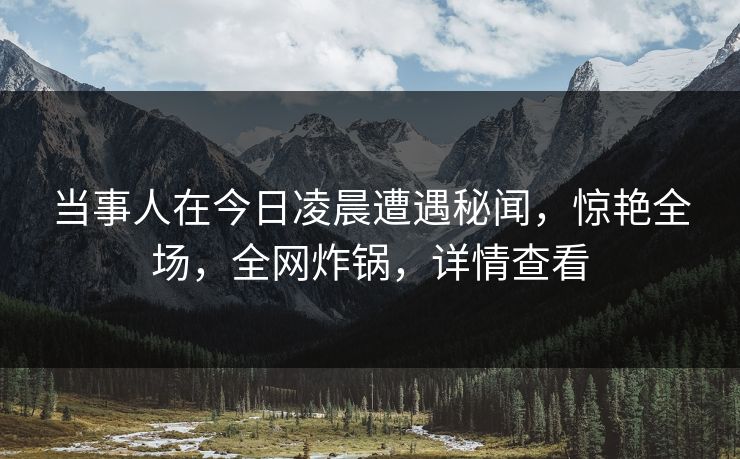 当事人在今日凌晨遭遇秘闻，惊艳全场，全网炸锅，详情查看