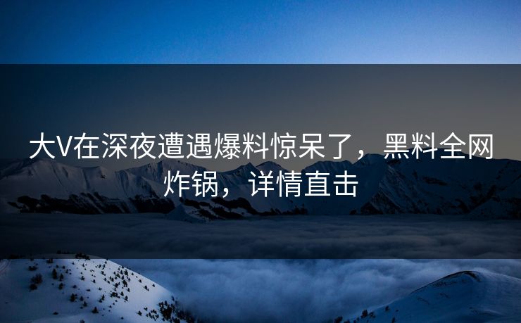 大V在深夜遭遇爆料惊呆了，黑料全网炸锅，详情直击