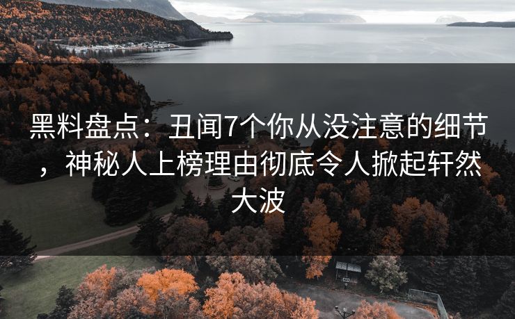 黑料盘点：丑闻7个你从没注意的细节，神秘人上榜理由彻底令人掀起轩然大波