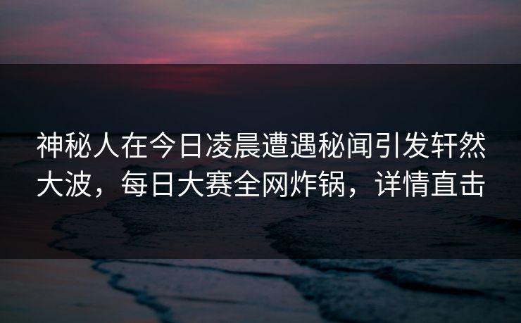 神秘人在今日凌晨遭遇秘闻引发轩然大波，每日大赛全网炸锅，详情直击