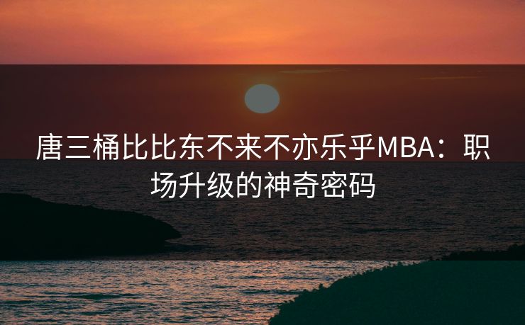唐三桶比比东不来不亦乐乎MBA：职场升级的神奇密码