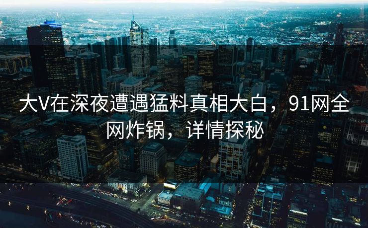 大V在深夜遭遇猛料真相大白，91网全网炸锅，详情探秘
