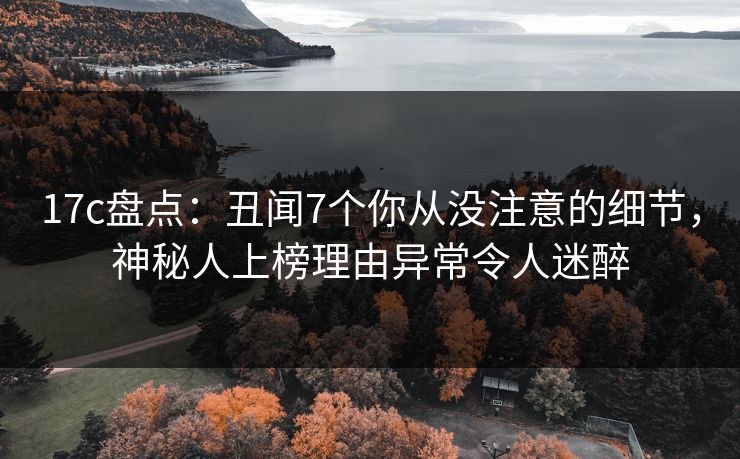 17c盘点：丑闻7个你从没注意的细节，神秘人上榜理由异常令人迷醉