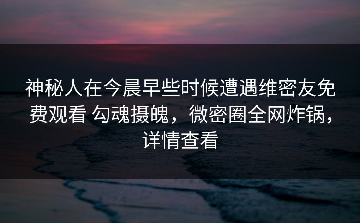 神秘人在今晨早些时候遭遇维密友免费观看 勾魂摄魄，微密圈全网炸锅，详情查看
